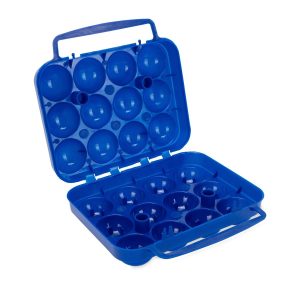 Camco Egg Holder, Holds 12 Eggs, Blue, Plastic, With Carrying Handle, With English/ French Language Package – 51015