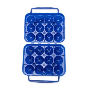 Camco Egg Holder, Holds 12 Eggs, Blue, Plastic, With Carrying Handle, With English/ French Language Package – 51015