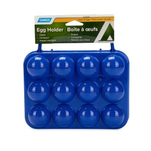 Camco Egg Holder, Holds 12 Eggs, Blue, Plastic, With Carrying Handle, With English/ French Language Package – 51015