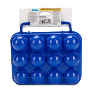 Camco Egg Holder, Holds 12 Eggs, Blue, Plastic, With Carrying Handle, With English/ French Language Package – 51015