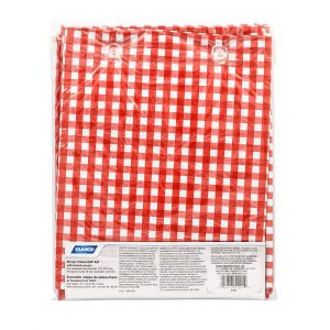 Camco Tablecloth, Rectangular, 54 Inch X 84 Inch, Red and White Checkered, Vinyl, With Bench Covers, With English/ French Language Packaging – 51021