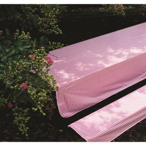 Camco Tablecloth, Rectangular, 54 Inch X 84 Inch, Red and White Checkered, Vinyl, With Bench Covers, With English/ French Language Packaging – 51021