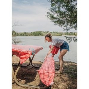 Camco Tablecloth, Rectangular, 54 Inch X 84 Inch, Red and White Checkered, Vinyl, With Bench Covers, With English/ French Language Packaging – 51021