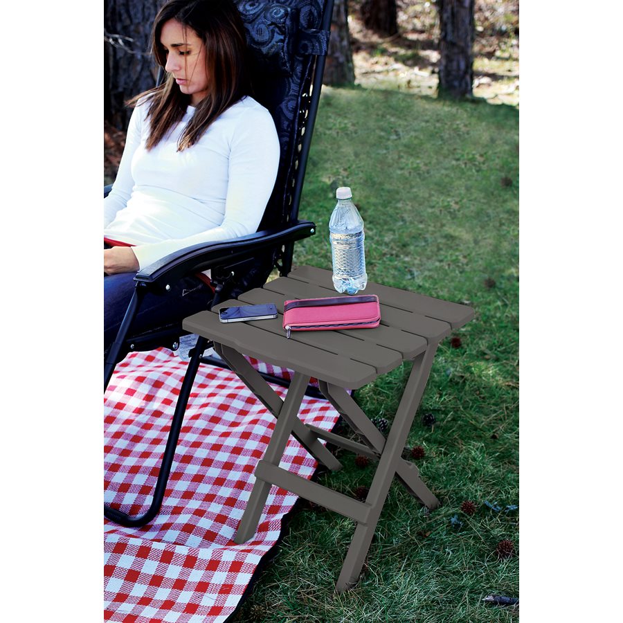 Camco Table, Adirondack, 18 Inch Length X 15 Inch Width X 19-1/2 Inch Height, 40 Pound Weight Capacity, Folding, Charcoal, Plastic – 51885