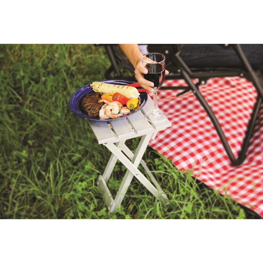 Camco Table, 12 Inch Length X 9-3/4 Inch Width X 16-1/2 Inch Height, 130 Pound Weight Capacity, Folding, Aluminum – 51890