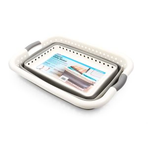 Camco Collapsible Container, Utility Basket, 18 Inch Width X 24 Inch Length, White/ Gray, Waterproof Material – 51903