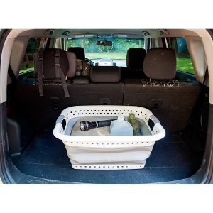 Camco Collapsible Container, Utility Basket, 18 Inch Width X 24 Inch Length, White/ Gray, Waterproof Material – 51903