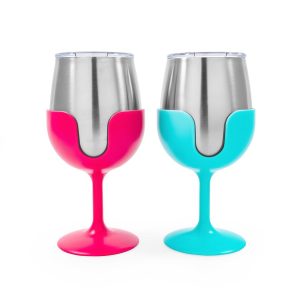 Camco Drinking Glass, Life Is Better at the Campsite ™, Wine Glass, 18/ 8 Grade Stainless Steel with Bpa Free Lid – 51915