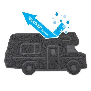 Camco Door Mat, Life Is Better at the Campsite ™, For Indoor or Outdoor Use, Retro Class C Shape with “life Is Better at the Campsite” Logo – 53114