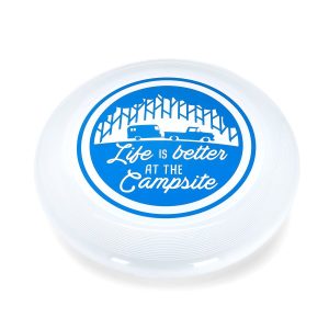 Camco Outdoor Game, Life Is Better at the Campsite ™, Flying Disc, Navy Logo/ White Polypropylene Disc – 53256