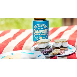 Camco Dish Set, Life Is Better at the Campsite ™, 12 Piece Set, Tree and Truck Design, White with Blue, Bpa Free Melamine – 53294