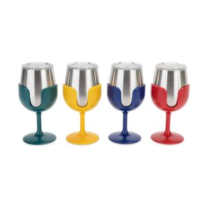 Camco Drinking Glass, Life Is Better at the Campsite ™, Wine Glass, 18/ 8 Grade Stainless Steel with Bpa Free Lid – 53465
