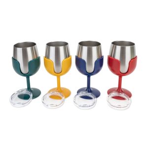 Camco Drinking Glass, Life Is Better at the Campsite ™, Wine Glass, 18/ 8 Grade Stainless Steel with Bpa Free Lid – 53465