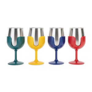 Camco Drinking Glass, Life Is Better at the Campsite ™, Wine Glass, 18/ 8 Grade Stainless Steel with Bpa Free Lid – 53465