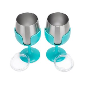 Camco Drinking Glass, Life Is Better at the Campsite ™, Wine Glass, 18/ 8 Grade Stainless Steel with Bpa Free Lid – 53484