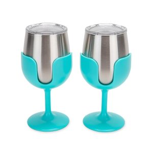 Camco Drinking Glass, Life Is Better at the Campsite ™, Wine Glass, 18/ 8 Grade Stainless Steel with Bpa Free Lid – 53484