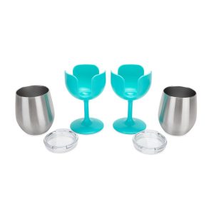 Camco Drinking Glass, Life Is Better at the Campsite ™, Wine Glass, 18/ 8 Grade Stainless Steel with Bpa Free Lid – 53484