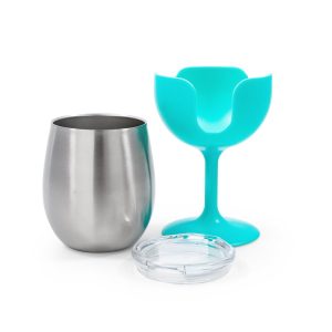 Camco Drinking Glass, Life Is Better at the Campsite ™, Wine Glass, 18/ 8 Grade Stainless Steel with Bpa Free Lid – 53484