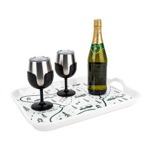 Camco Drinking Glass, Life Is Better at the Campsite ™, Wine Glass, 18/ 8 Grade Stainless Steel with Bpa Free Lid, With 2 Black Removable Stem – 53485