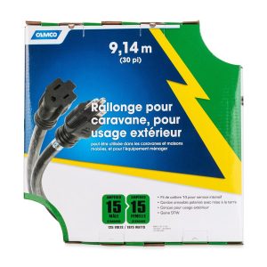 Camco Extension Cord, 120 Volt Extension Cord, 5-15P/ 5-15R, 15 Amp, 14 Gauge Wire, 30 Foot Length, Black, Without Plug Head Handle – 55142