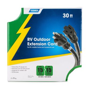 Camco Extension Cord, 120 Volt Extension Cord, 5-15P/ 5-15R, 15 Amp, 14 Gauge Wire, 30 Foot Length, Black, Without Plug Head Handle – 55142