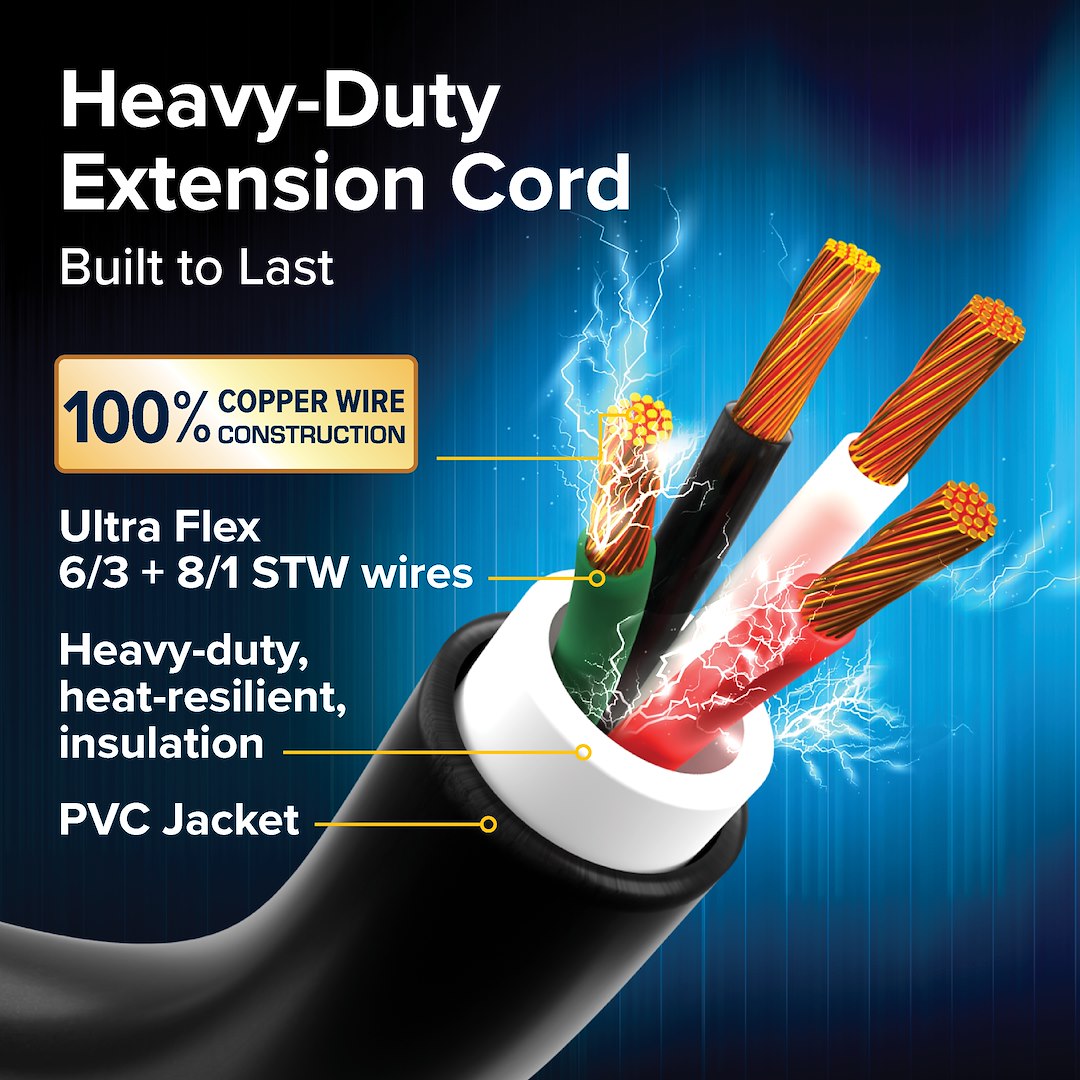 Camco Power Cord, Power Grip ™, Power Supply Cord, Stw – 14.50P/ 14.50R, 50 Amp, 6/8 Gauge Wire, 15 Foot Length, Black, With Plug Head Handle – 55194