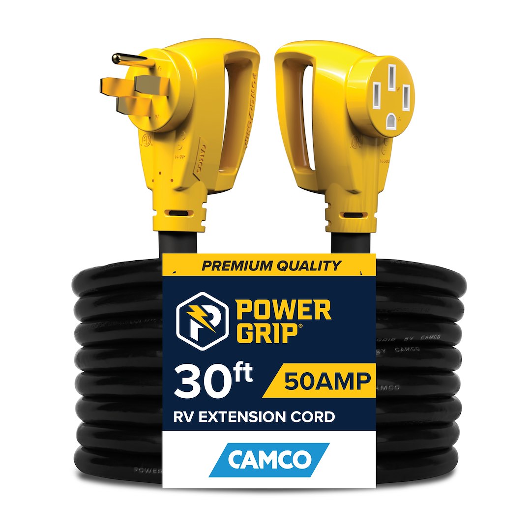 Camco Power Cord, Power Grip ™, Power Supply Cord, Stw – 14.50P/ 14.50R, 50 Amp, 6/3 Gauge Wire, 30 Foot Length, Black, With Plug Head Handle – 55195