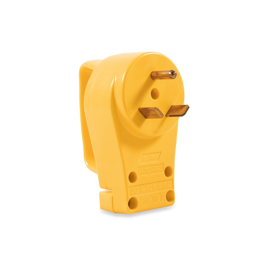 Camco Power Cord Plug End, Power Grip ™, Replacement Plug for Power Grip Power Cords, 30 Amp, TT-30P, With Plug Head Handle, Yellow, Bulk – 55242