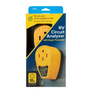 Camco Circuit Analyzer, Identifies Faults for Reverse Polarity/ Open Neutral/ Other Wiring Issues, 50 Amp, With Lighted Fault Indicator – 55309