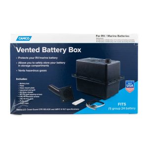 Camco Battery Box, Fits Group 24 Batteries, 14-7/8 Inch Height X 9-5/8 Inch Width X 10-1/4 Inch Depth, Black, Polypropylene – 55371