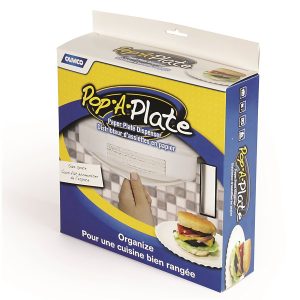 Camco Plate Holder, Pop-A-Plate, For 9 Inch Paper or Plastic Plates, Under Cabinet Screw IN Mount, White – 57001