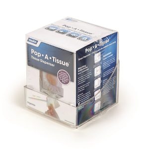 Camco Facial Tissue Holder, Pop-A-Tissue, Holds Most Boutique Size Tissue Brands, Under Cabinet Screw IN Mount, Clear, Plastic – 57101