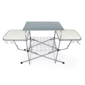 Camco Table, 57-3/4 Inch Width X 19 Inch Length X 32 Inch Height, Folding, Polished, Aluminum Top/ Steel Frame, With Storage Bag – 57293