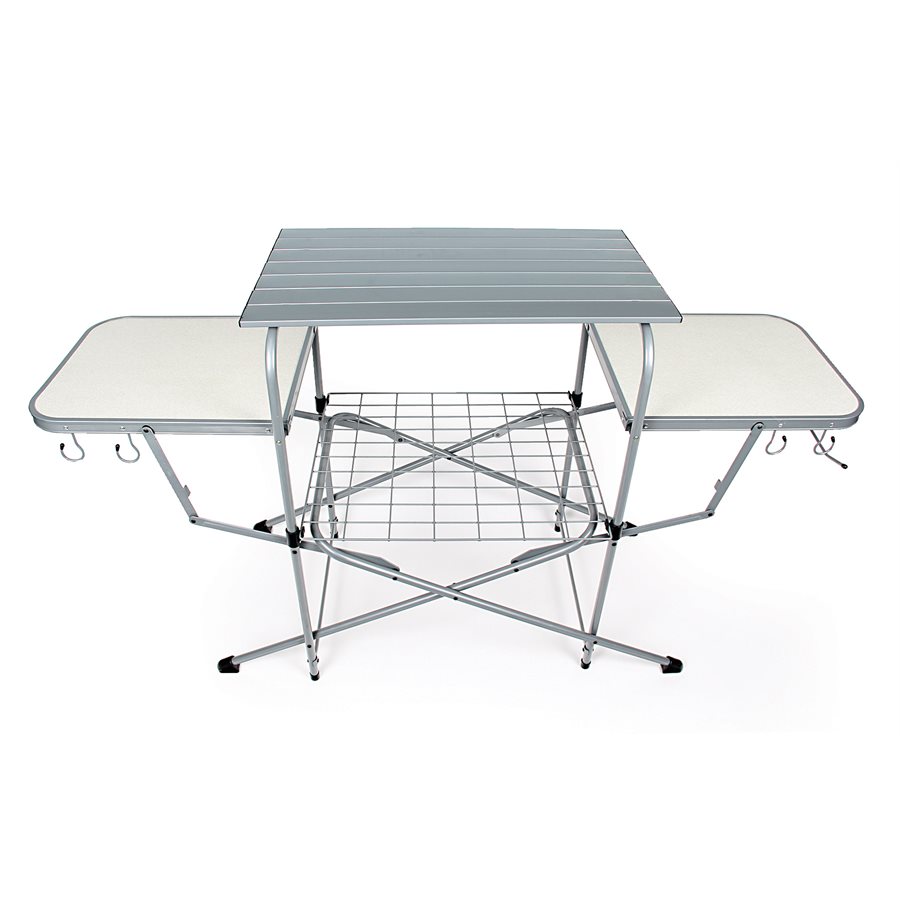 Camco Table, 57-3/4 Inch Width X 19 Inch Length X 32 Inch Height, Folding, Polished, Aluminum Top/ Steel Frame, With Storage Bag – 57293