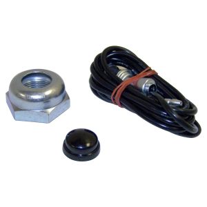 Crown Automotive Horn Button, Black/ Silver, Metal/ Plastic, With Button/ Wire and Steering Wheel Nut – A6742K