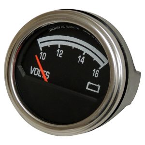 Crown Automotive Gauge Voltmeter, Full Sweep Mechanical, Analog Display, 10-16 Volts, Black Face/ Chrome Bezel – J8126659