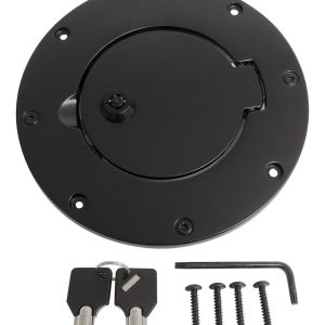 Crown Automotive Fuel Door, Rt Offroad, Riveted Ring, Painted/ Black/ Steel, Locking – RT26082