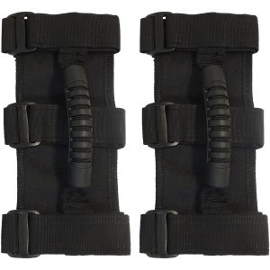 Crown Automotive Interior Grab Strap, Rt Off-Road, Set of 2 Deluxe Handles, Nylon/ Rubber, Mounts to 2 – 3 Inch Roll Bar, Black – RT27007
