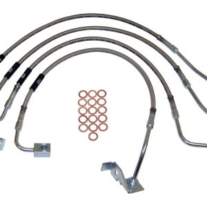 Crown Automotive Brake Line, Rt Off-Road, Braided Stainless Steel, For Up to 6 Inch Lift, Set of 4 – RT31029