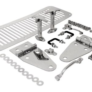 Crown Automotive Hood Appearance Set, Rt Off-Road, Stainless Steel, With Hinges/ Cowl Cover/ Hood Latches/ Footman Loops/ Mounting Hardware – RT34013
