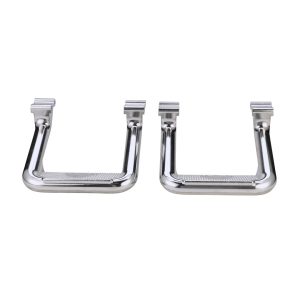 Carr Truck Step, Hoop II, Cab Mount, Direct-Fit, Set of 2, Flat Step, Non-Extendable, Stationary, Polished Aluminum – 109772
