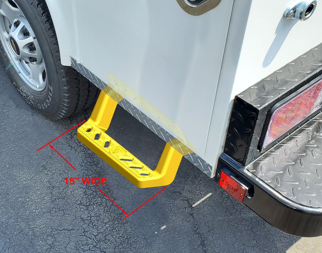 Carr Truck Step, Service Truck Box Mount, Single, Flat Step, Non Extendable, 500 Pound Weight Capacity, Stationary, Textured Powder Coated – 150101-1