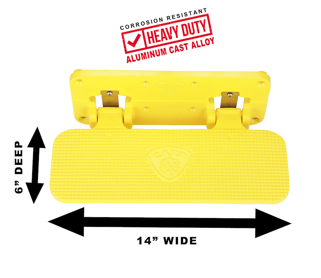 Carr Truck Step, Mega, Bolt-On Surface Mount, 14 X 6 Inch, Single, Flat Step, 500 Pound Capacity, Non-Extendable, Foldable, Powder Coated – 190007