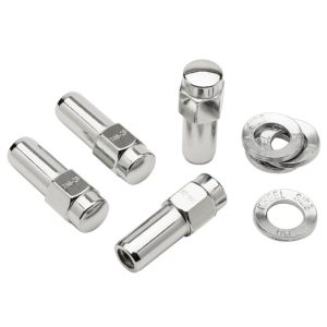 Carlstar Lug Nut, 7/16 Inch X 20 Thread Size, Mag Shank, Extra Long Shank, Chrome Plated, Steel, Set of 4, With Center Hole Washer – A-27881-4