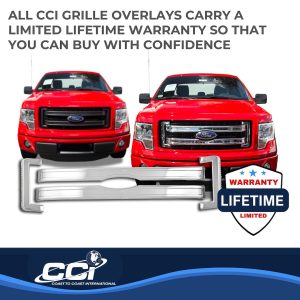Coast to Coast Grille Insert, Overlay, Bar Style, 4 Piece, With Emblem Cutout, Chrome Plated, ABS Plastic – IWCGI113