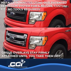 Coast to Coast Grille Insert, Overlay, Bar Style, 4 Piece, With Emblem Cutout, Chrome Plated, ABS Plastic – IWCGI113