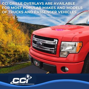Coast to Coast Grille Insert, Overlay, Bar Style, 4 Piece, With Emblem Cutout, Chrome Plated, ABS Plastic – IWCGI113