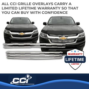 Coast to Coast Grille Insert, Overlay, Horizontal Bar Style, 2 Piece, With Emblem Cutout, Chrome Plated, ABS Plastic – IWCGI130