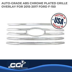 Coast to Coast Grille Insert, Overlay, Horizontal Bar Style, 4 Piece, With Emblem Cutout, Chrome Plated, ABS Plastic – IWCGI131
