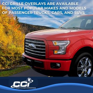 Coast to Coast Grille Insert, Overlay, Horizontal Bar Style, 4 Piece, With Emblem Cutout, Chrome Plated, ABS Plastic – IWCGI131